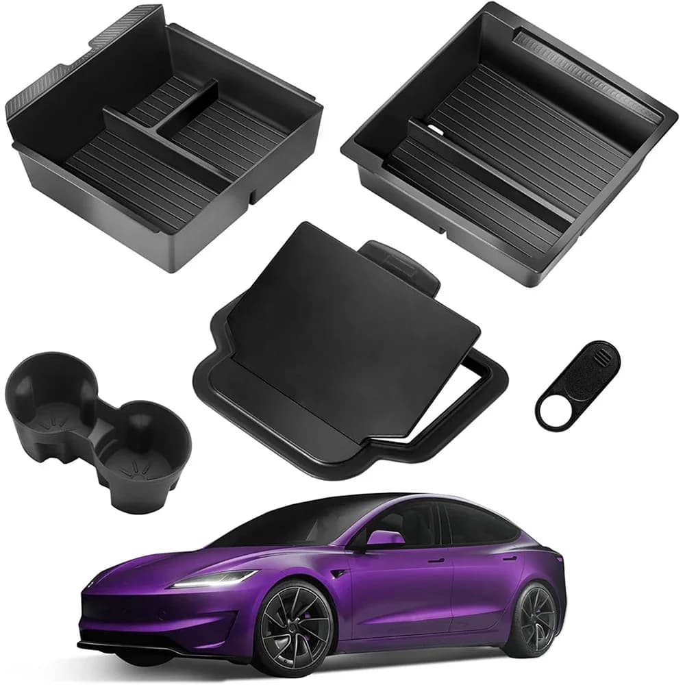 Vassoio organizer per console centrale per Tesla Model 3 Highland Bracciolo nascosto Scatola portaoggetti Portabicchieri per Tesla 3 2024 Accessori