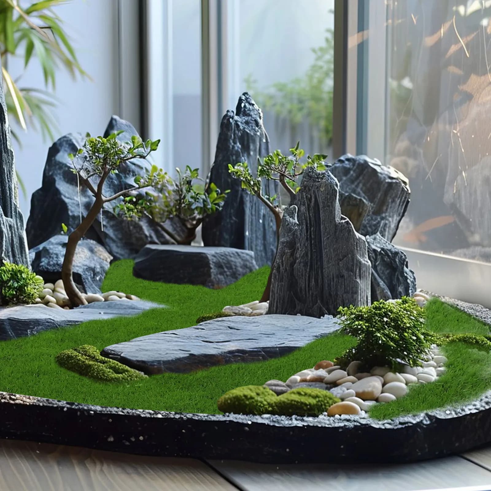 Tappeto in Muschio Artificiale, Prato Verde Sintetico per Patio, Giardino Interno ed Esterno, Decorazione Realistica