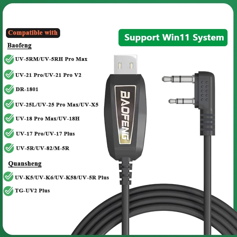 Cavo di programmazione USB per UV-21 UV-5RM UV-18 TD-H3 M-5R UV-25 Quansheng UV-K6 K5 CH340 Chip Support Window 11 accessori per radio