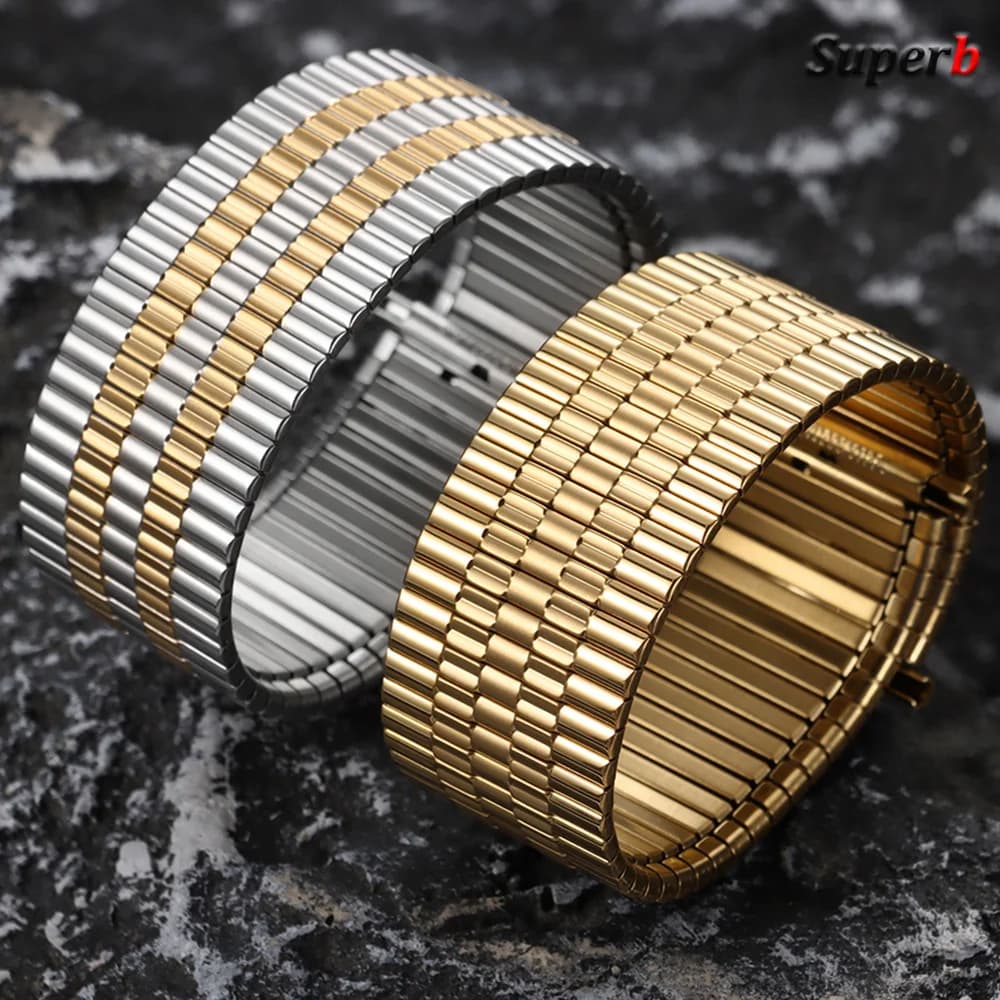 12/14/16/18/20/22mm Stretch Expansion Stainless Steel Watch Band Business Metal Elastic Belt Accessories for Men Women Bracelets