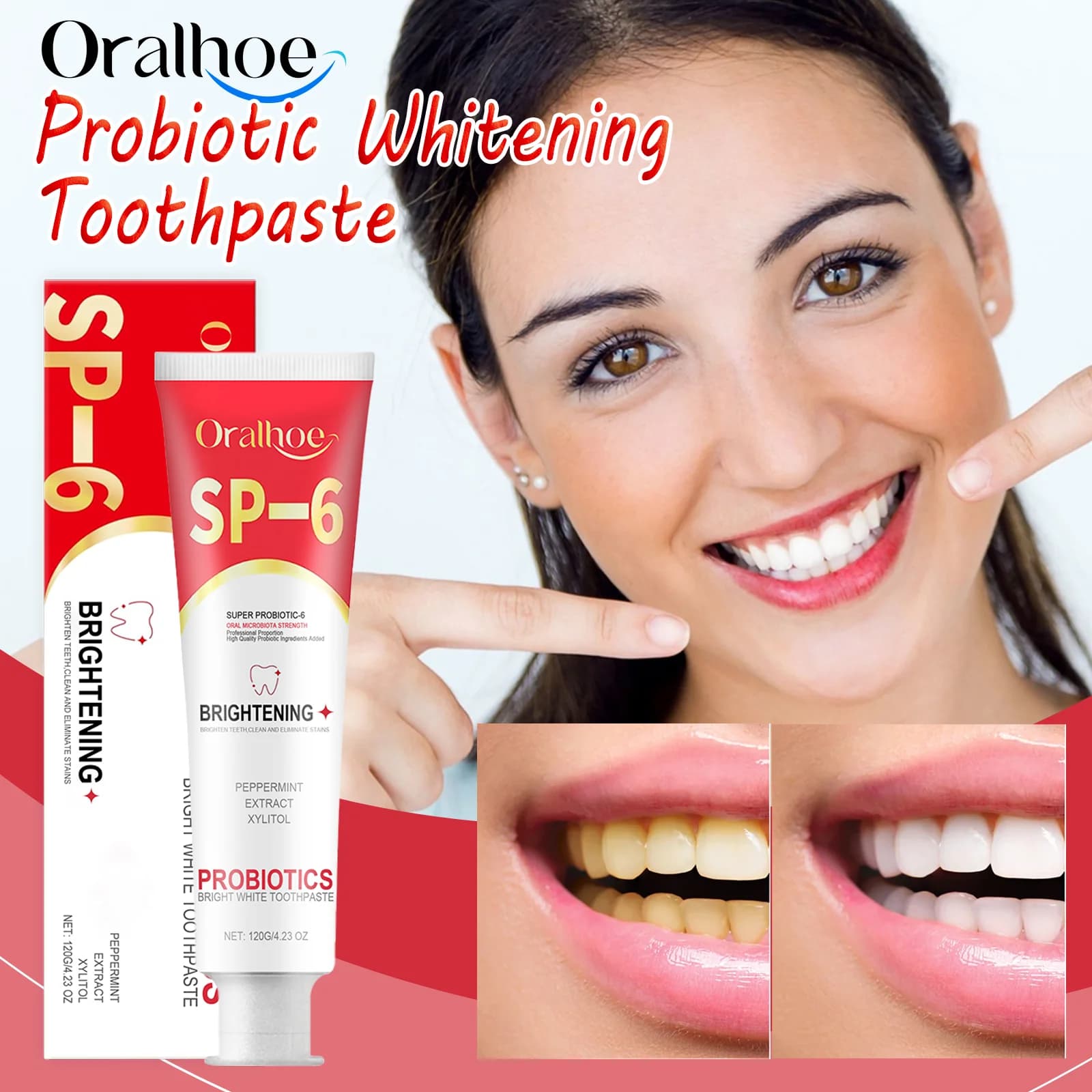 Probiotic toothpaste OralHoe for delicate care of gums Removing teeth stains Fresh sensitive teeth relief Daily oral