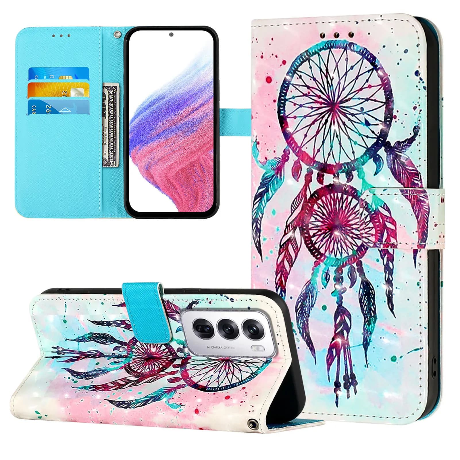 Custodia Flip Pittura 3D per Xiaomi Poco C75 C71 C65 C61 C55 C51 C50 C40 RFID Blocco in pelle 3 carte Corda da polso Portafoglio Copertina del libro