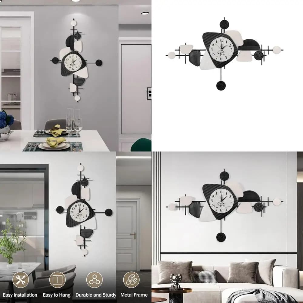 Elegant Metal Wall Clock, 37,8x24 Inches, 3D Silent, Home and Office Battery