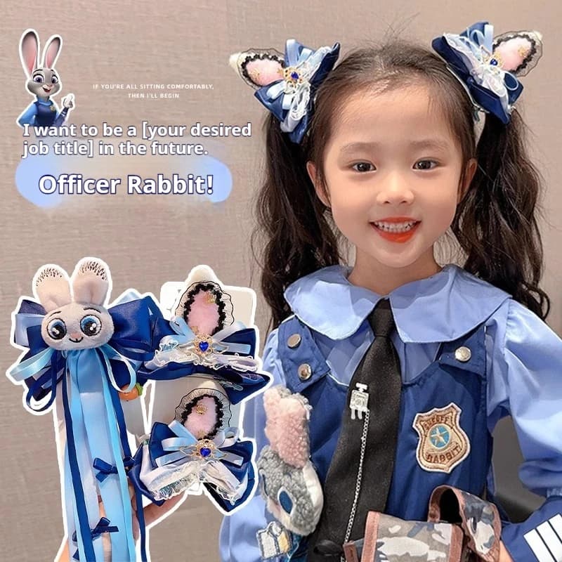 Disney Zootopia Judy Rabbit Hair Clips 3d Bowknot Ribbon Animal Ear Accessori carini in stile cartone animato per le piccole bambine e le feste dei bambini