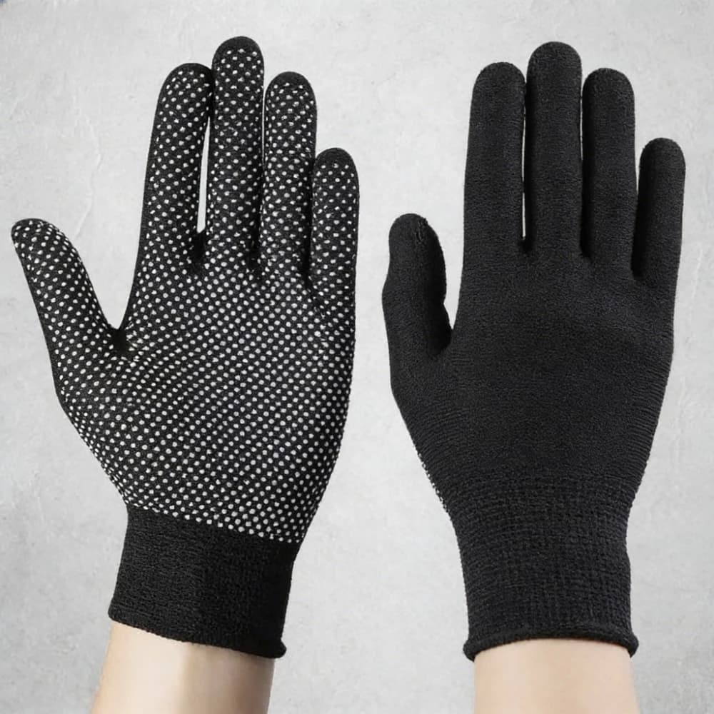 Men's and women's nylon gloves with non-slip dots, white and black dots, light, non-slip, for cycling
