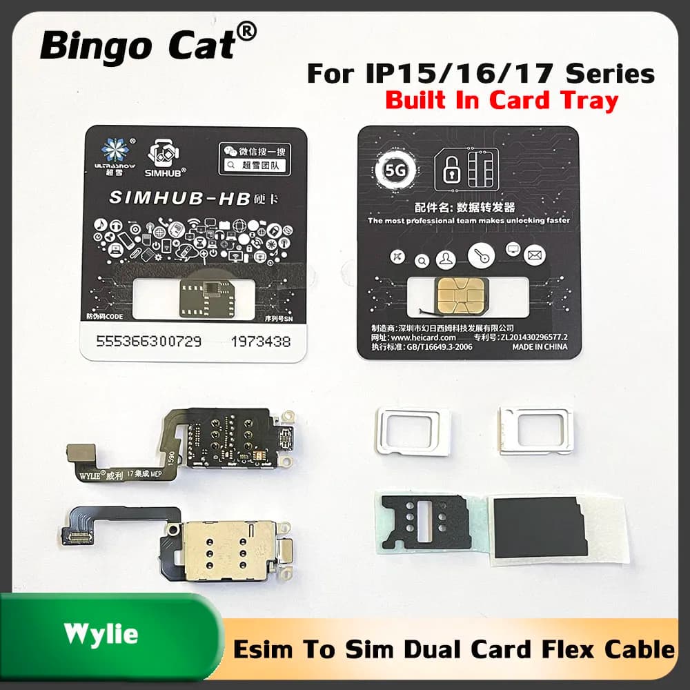 Wylie Vassoio per schede integrato Cavo flessibile per doppia scheda Esim To Sim per iPhone 17 16 15 14 Pro Max Supporto integrazione MEP Super Snow IC