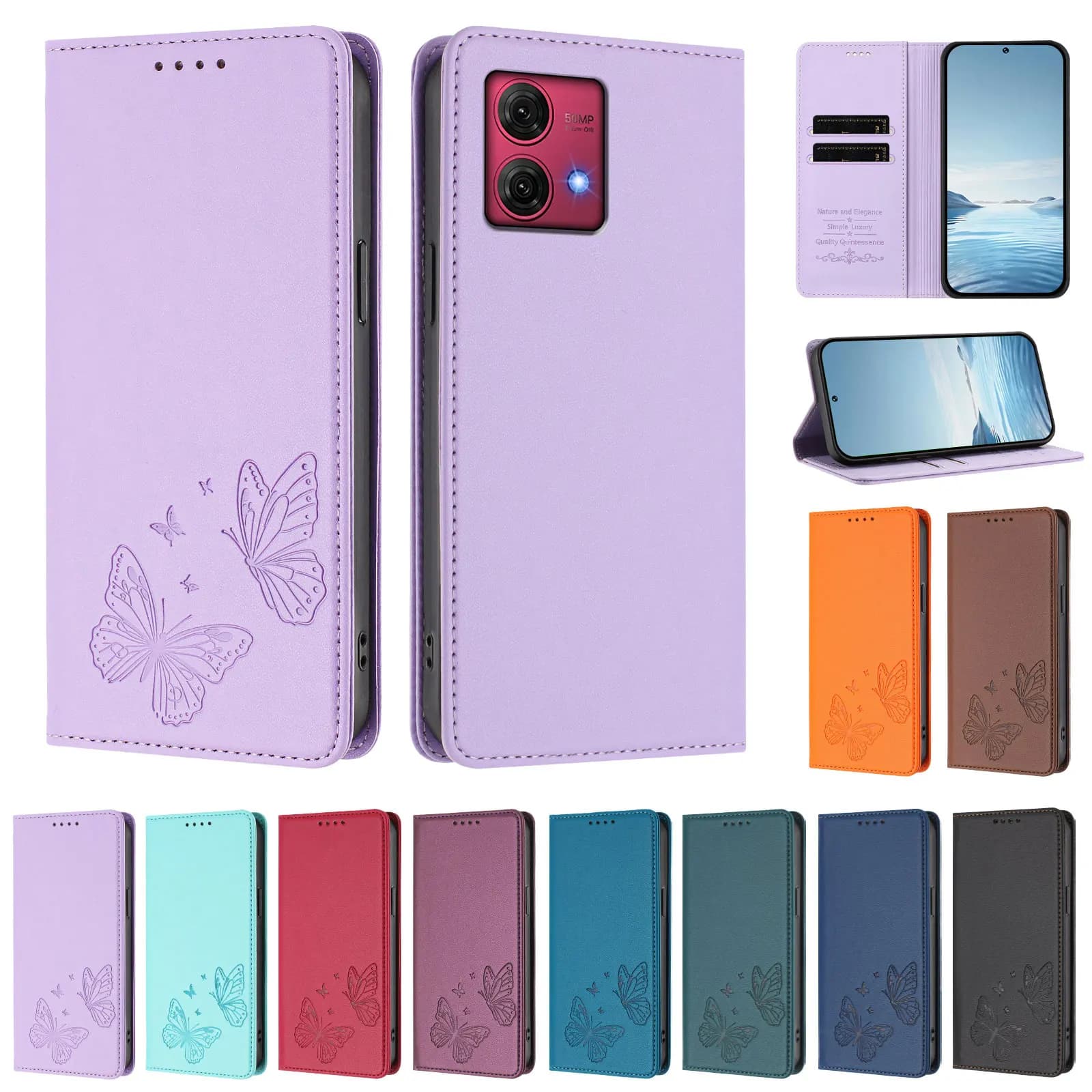 Wallet Flip Leather Case For Motorola Moto G84 G64 G54 G24 Power G34 G14 G04 G04S G73 G53 G23 G13 Butterfly Pattern Back Cover