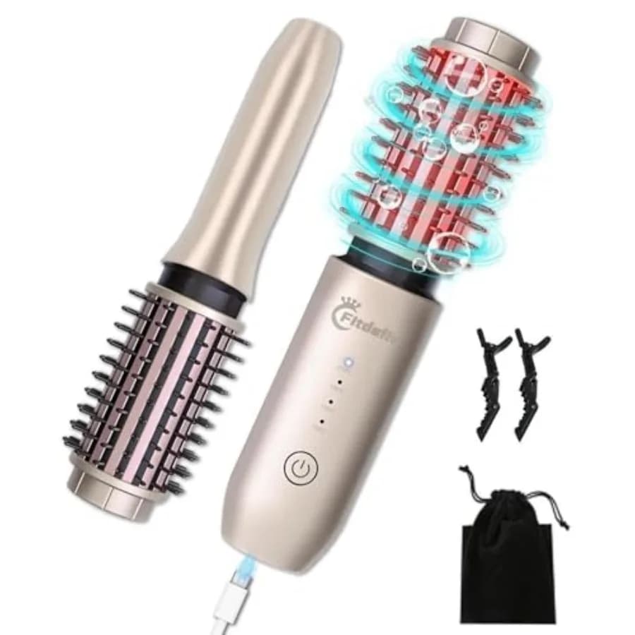 Spazzola Arricciacapelli, Ferro Arricciacapelli Senza Fili da 1,5 Pollici, Spazzola 3-in-1 per Arricciare, Lisciare e Pettinare, Ricaricabile, Portatile con Batteria da 7000mAh