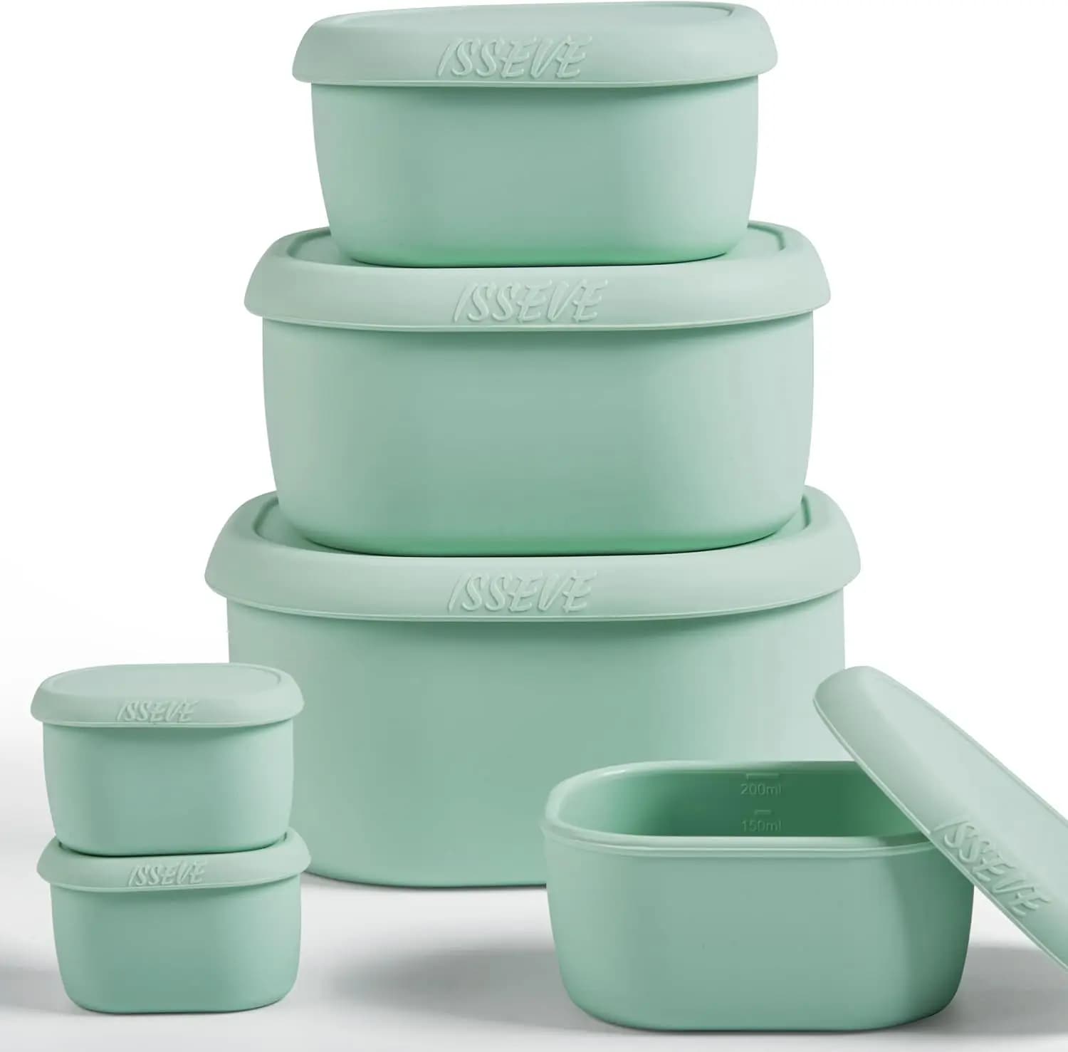 Set di 6 Contenitori in Silicone per Alimenti con Coperchi, Senza BPA, Riutilizzabili, per Preparazione Pasti e Pranzo