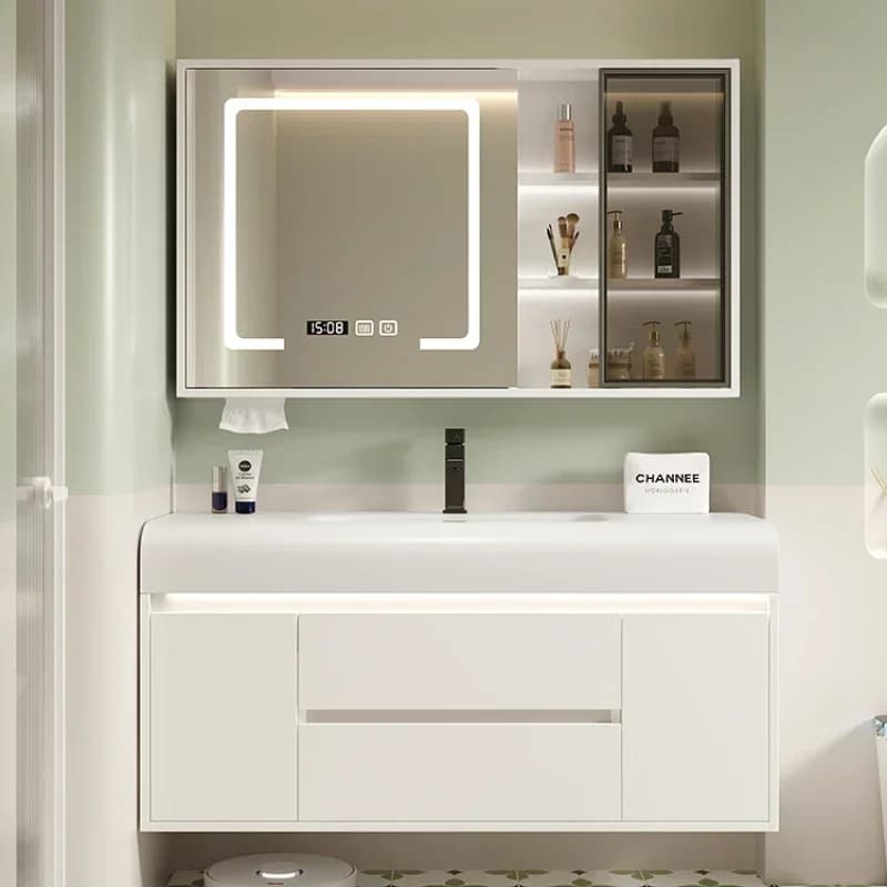 Armadietto da bagno aperto a specchio Armadi portaoggetti Armadietto da bagno angolare multifunzionale per lavanderia Lavandino da parete Mobili Bagno mobili