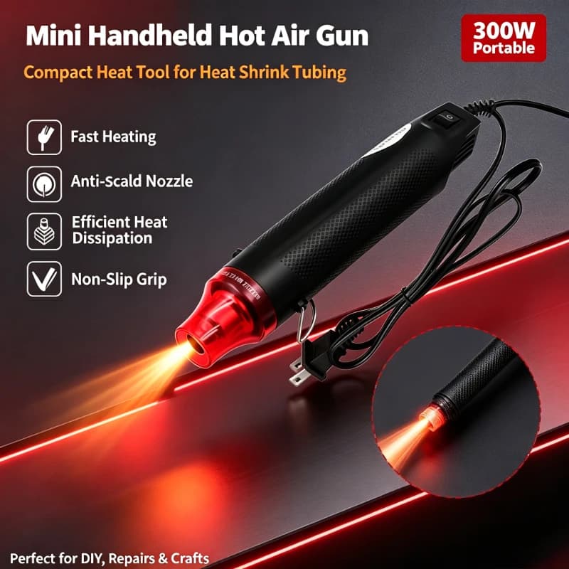 Portable 300W Mini Heat Gun, Multi‑Purpose Hand‑Held Electric Heater for PVC Shrink Wrap and DIY Embossing