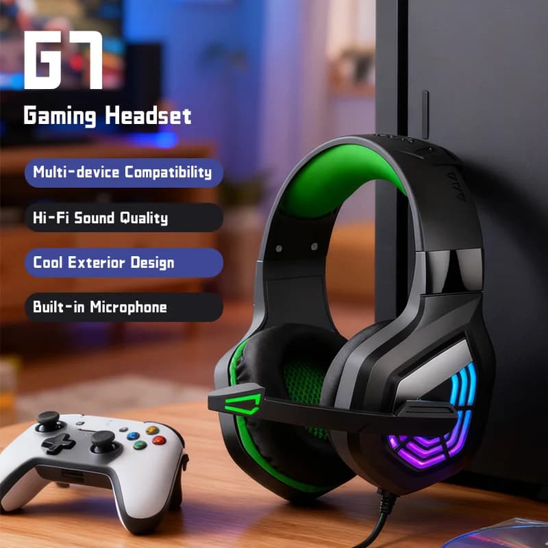 G7 gaming headphones with microphone with noise cancelling Sound surround LED wired lights for players Stereo earphone for bass surround SVirtual