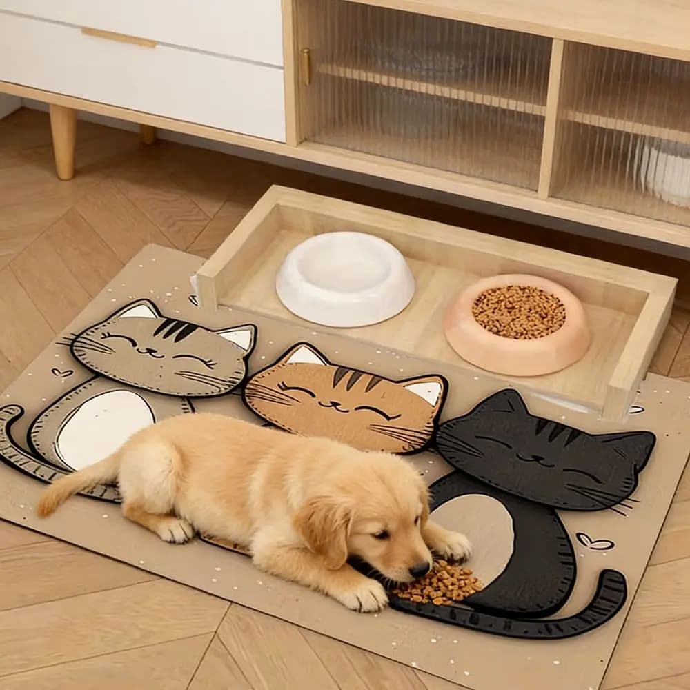 Tappetini per piatti per cani e gatti, tappetino per l'alimentazione a forma di cartone animato, antiscivolo, ad asciugatura rapida, tappetino per ciotole per cani, tappetino in terra di diatomee per animali domestici, per cani e gatti