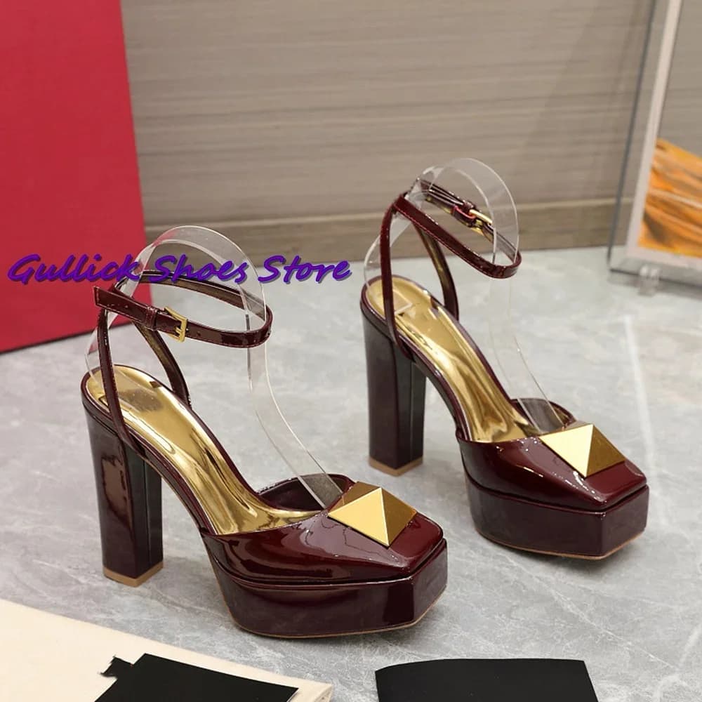 New Platform Sandals Rivet Square Heel Buckle Strap Little Deep Women Sexy Outwear Pumps Chic 2024 Fashion Shoes Autumn