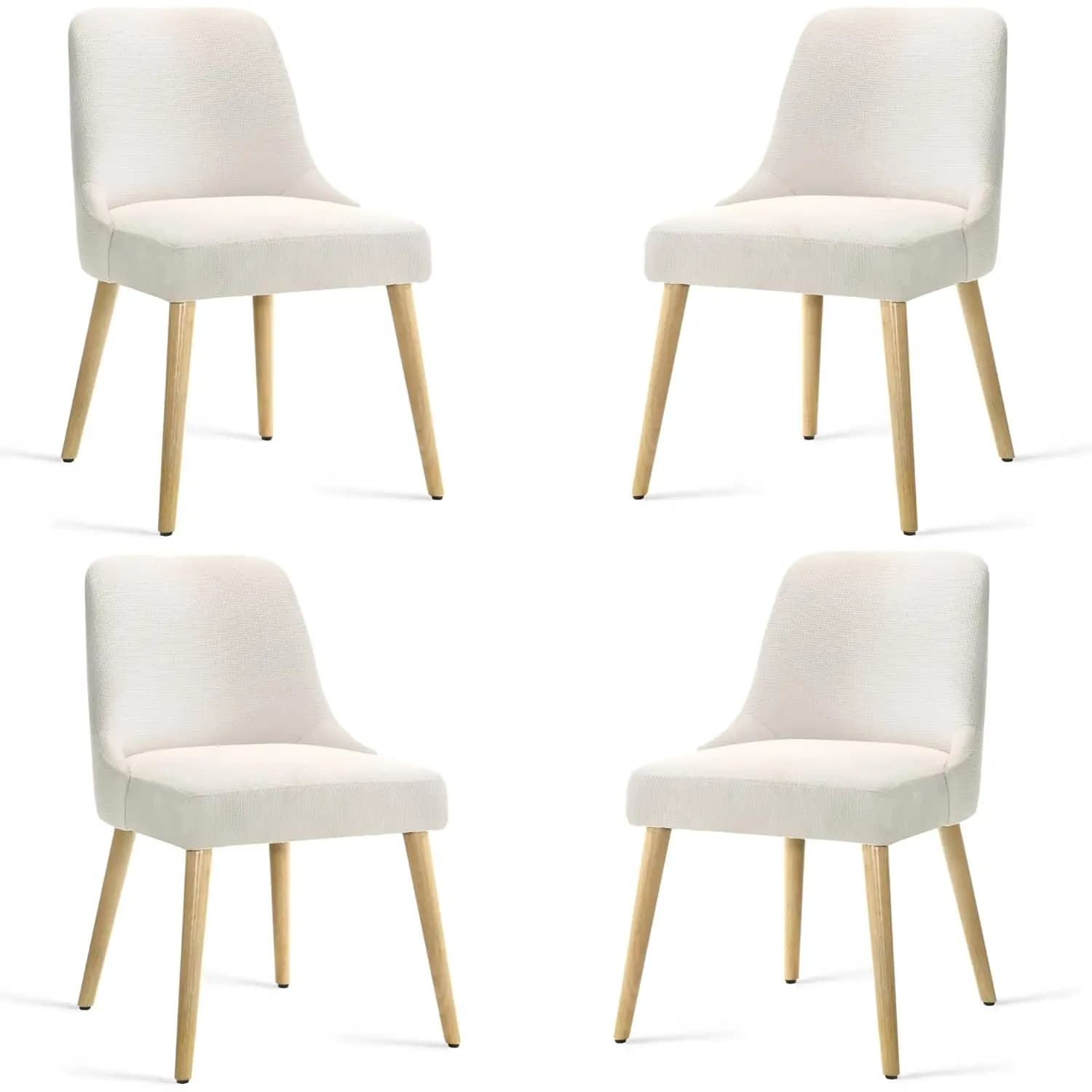 Set di 4 Sedie da Pranzo in Legno, Moderne Sedie Imbottite con Gambe in Legno di Gomma e Sedili Imbottiti in Lino, Personalizzabili