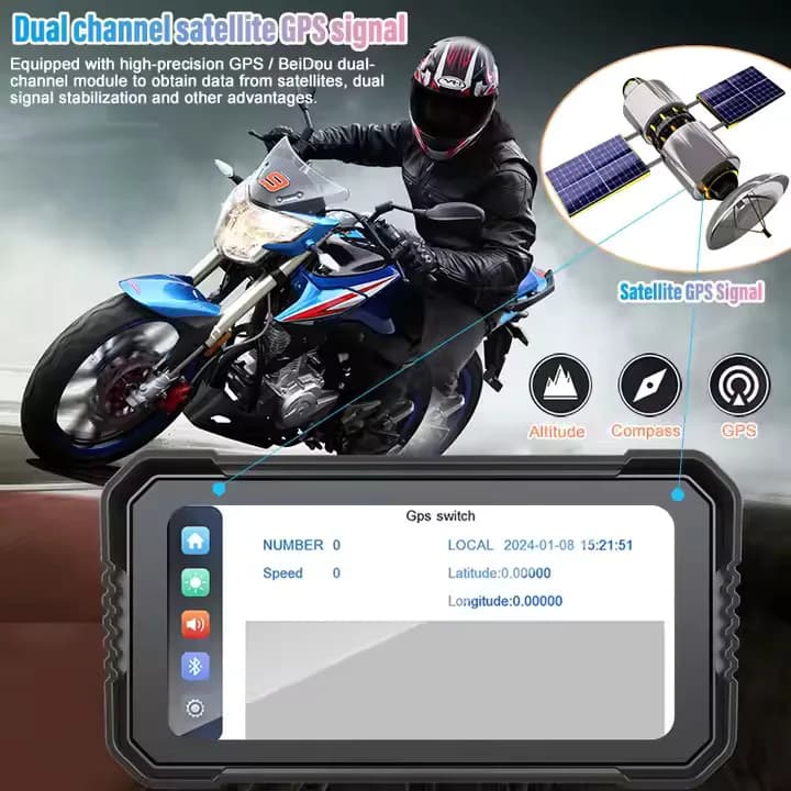 6.86" waterproof GPS/Beidou motorcycle dashboard with CarPlay and Android Auto, dual lens, BT connection