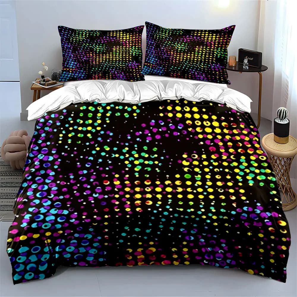 3Pcs Rainbow Polka Dot Bedding Set, Ombre Gradient Print Duvet Cover + 2 Pillowcases, Single Double King Queen, Gift