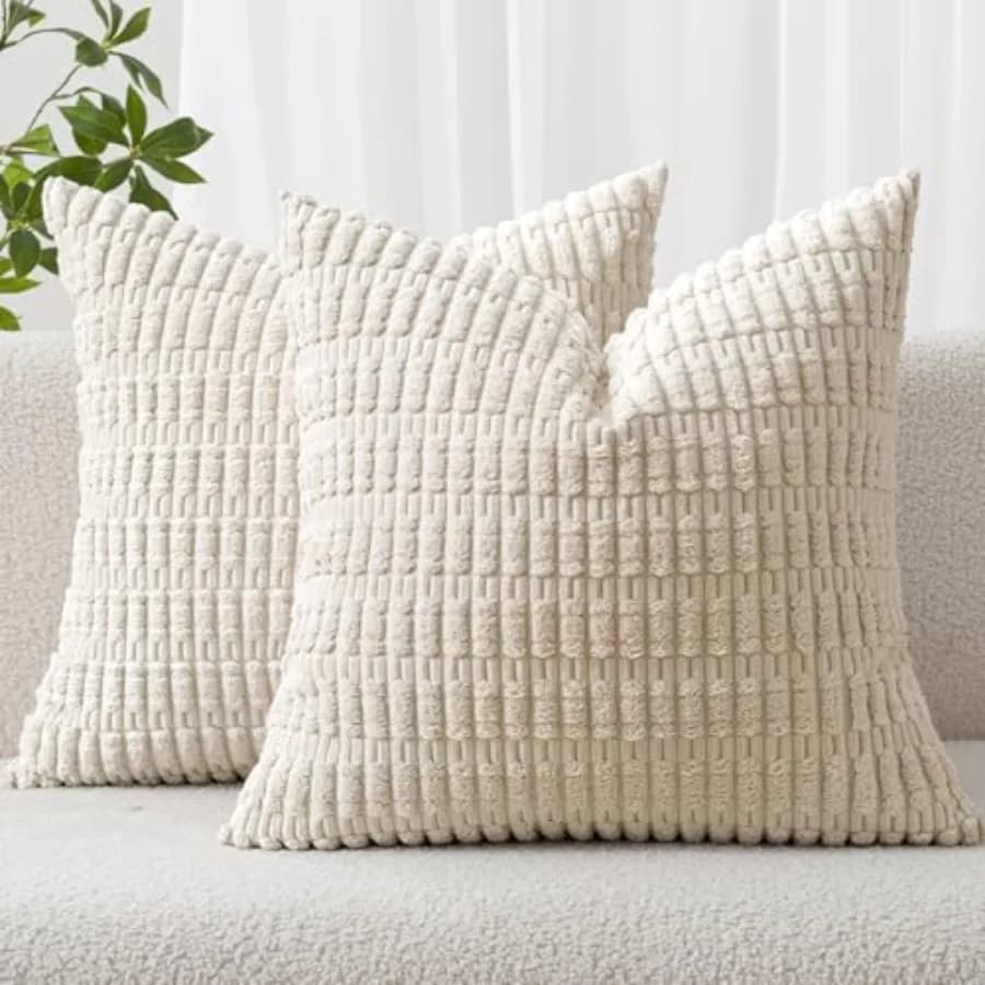 Pack of 2 Corduroy Decorative Throw Pillow Covers 18x18 Inch Soft Boho Striped Pillow Covers Modern Farmhouse Home Decor for So