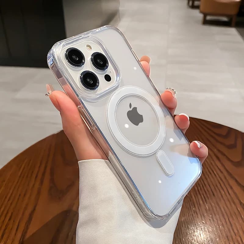 For Magesafe Transparent Magnetic Wireless Charging Case for iPhone 11 12 13 14 15 16 17 Air Pro Max Plus Mini shockproof PC Cover