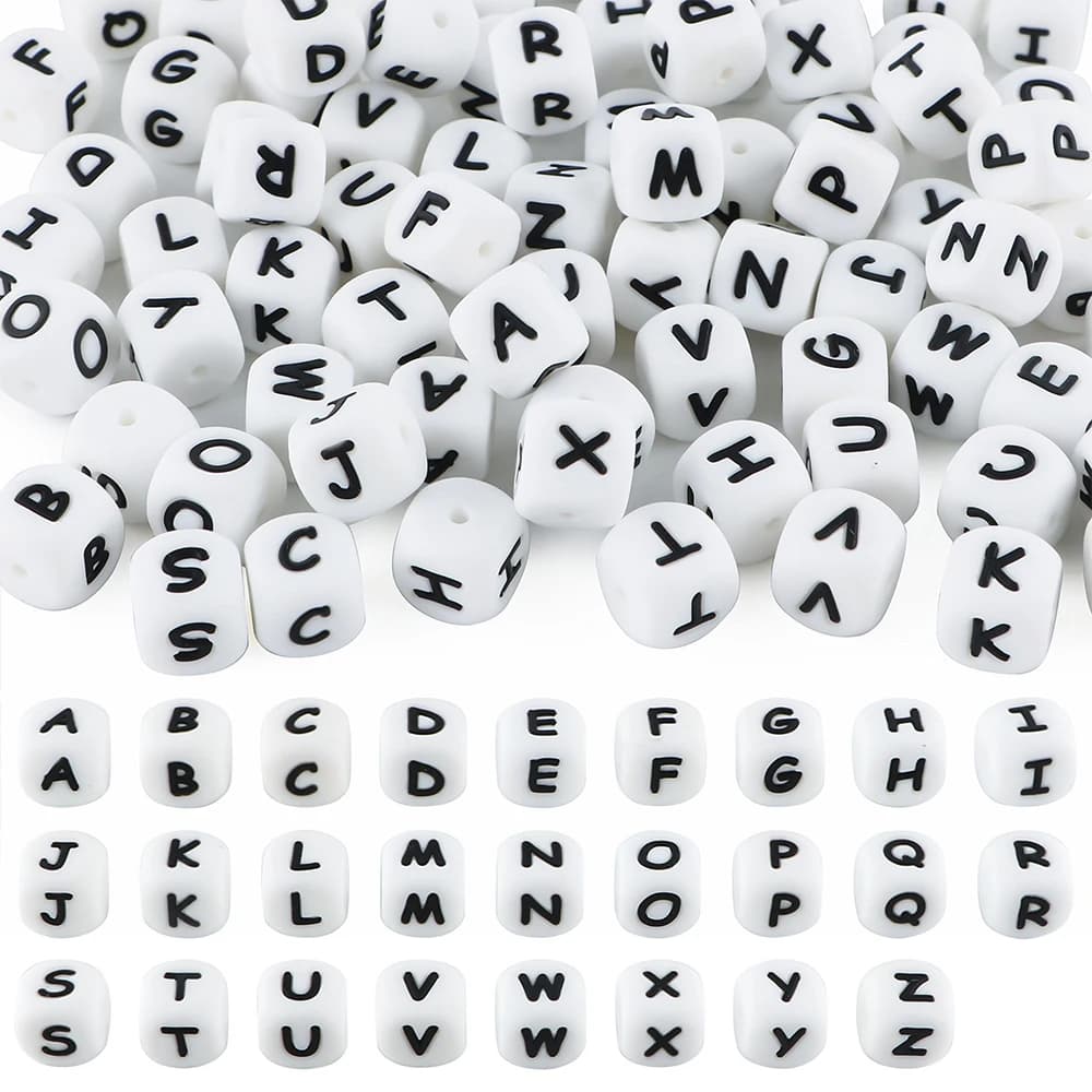 10/30Pcs 12MM Silicone Letters Beads Silicone English Alphabet Beads DIY Name KeyChain Bracelet Necklace Jewelry Accessories