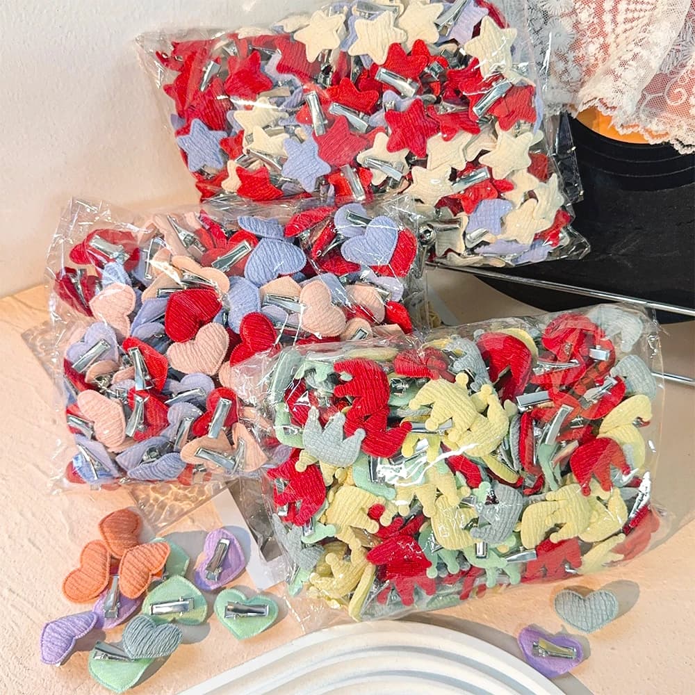 10-30Pcs/Set Solid Designs Pentagram Elegant Heart Hair Clip Headwear Mini Clips Kids Girls Summer Outdoor Wear Hair Accessories