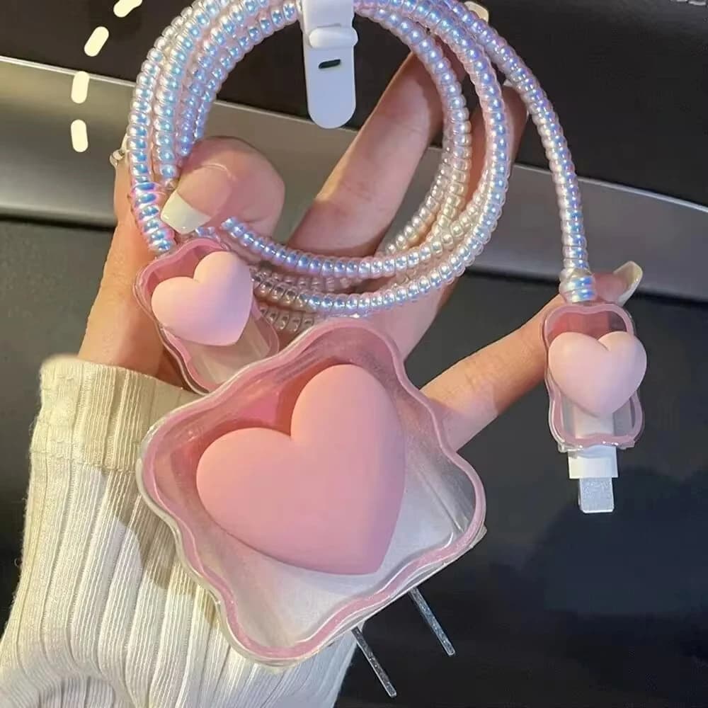 Custodia protettiva per caricabatterie per cellulare 3D Love Heart per Apple IPhone 18/20W Kit avvolgicavo per gestione cavi avvolgicavo