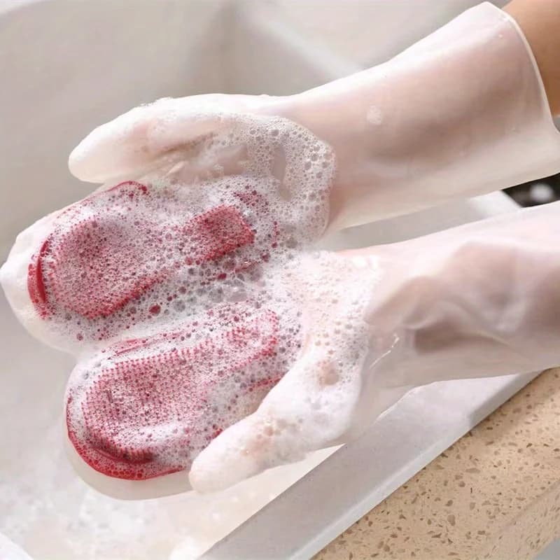 Guanti per lavare i piatti in lattice di gomma impermeabile da 2 pezzi, adatti per cucina, bagno e pulizia all'aperto
