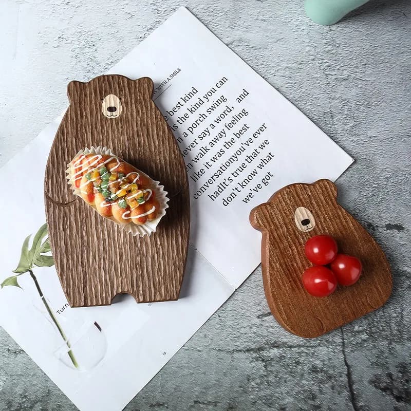 A84X-Tagliere in Legno a Forma di Orso, Vassoio per Pane in Noce Nero, Tagliere da Cucina