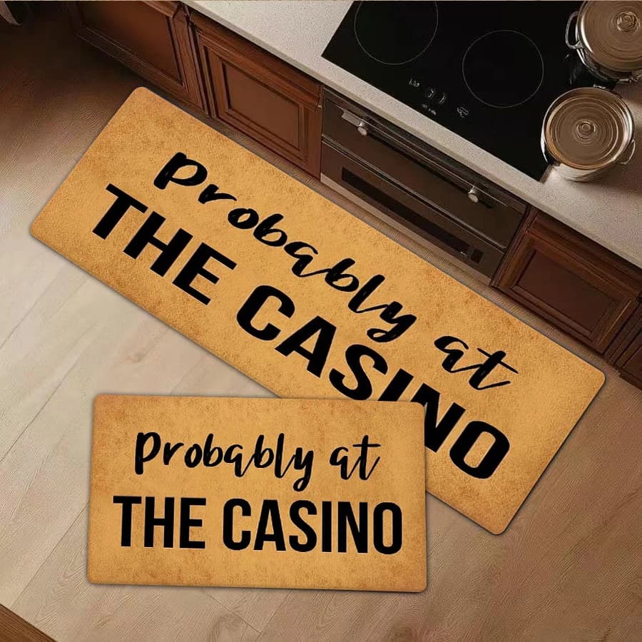 1/2/3Pcs Flannel Kitchen Mat—Funny Casino Floor Mat Probably At The Casino Printed Doormat Soft Flannel Area Rug Non-Slip Kitchen Bathroom Entrance Decor Modern Home Entrance Mat—Soft,Comfortable,Suitable For Bathroom,Bedroom,Kitchen,Laundry Room