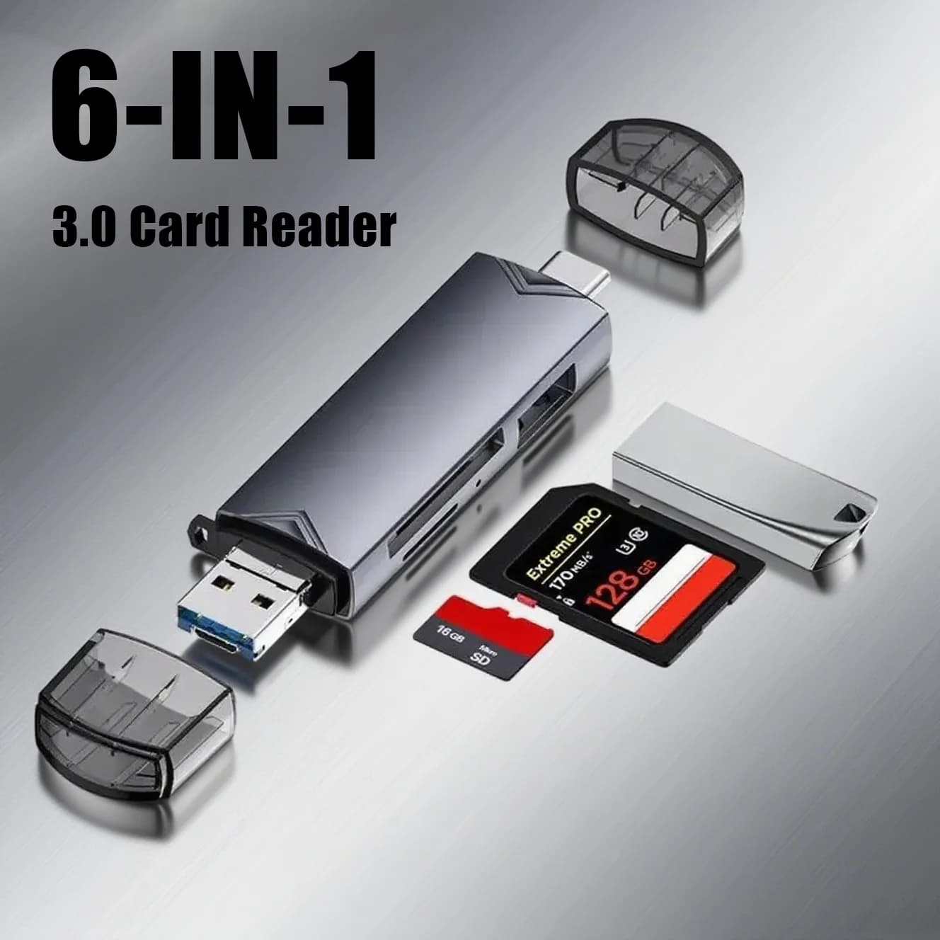 Lettore di schede USB 3.0 6 in 1 Tipo C/Micro USB/TF/SD/U Adattatore disco ad alta velocità per telefono cellulare, laptop e MacBook