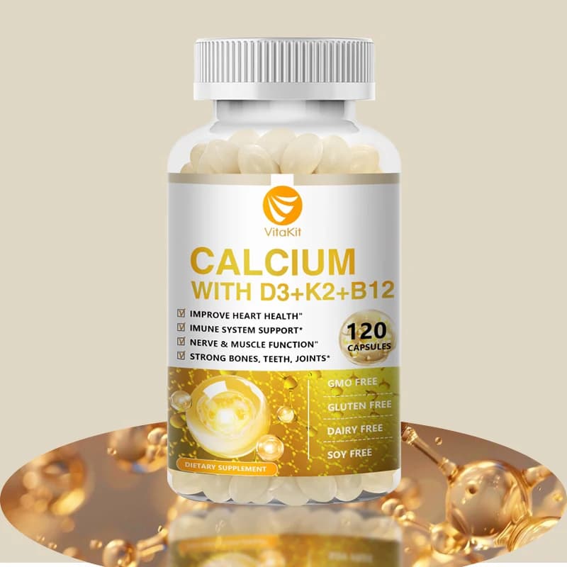 Calcium capsules D3 K2 B12 Vitamin supplement D3 Vitamin K2 Vitamin B12 for bone health and calcium absorption