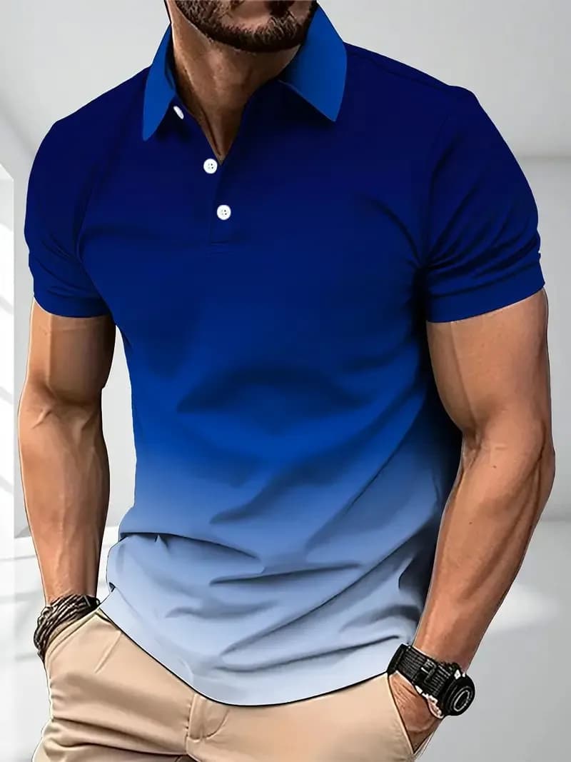 T-shirt polo a maniche corte da uomo, stile europeo e americano, nuova stampa a righe sfumate, morbida e traspirante, casual per esterni