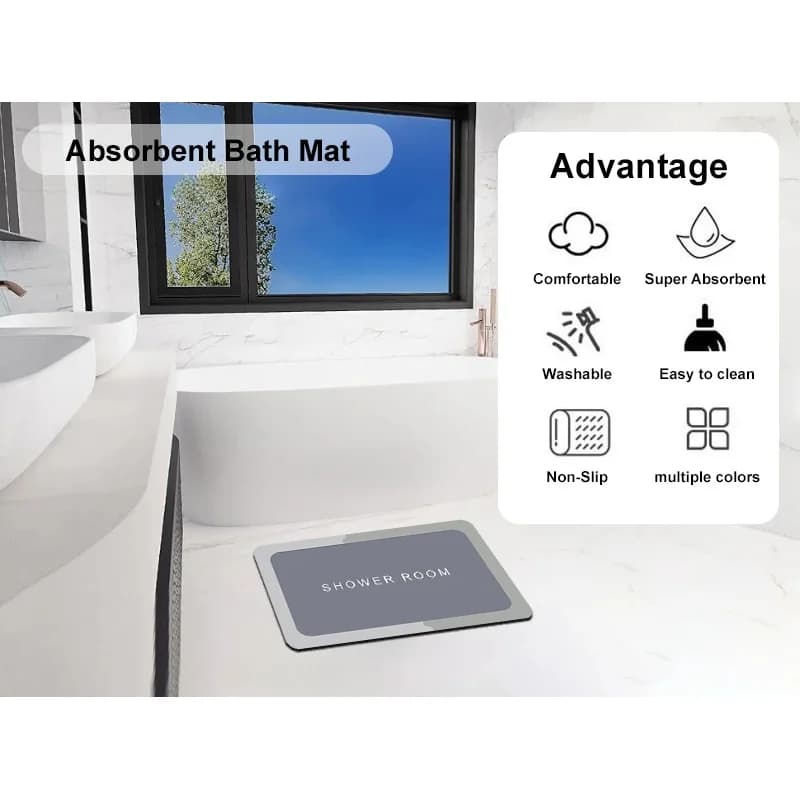 Tappetino da Bagno in Diatomite VIKAMA, Asciugatura Rapida, Super Assorbente, Antiscivolo, per Bagno, Doccia, Cucina, Lavanderia, Ingresso, Arredamento Casa