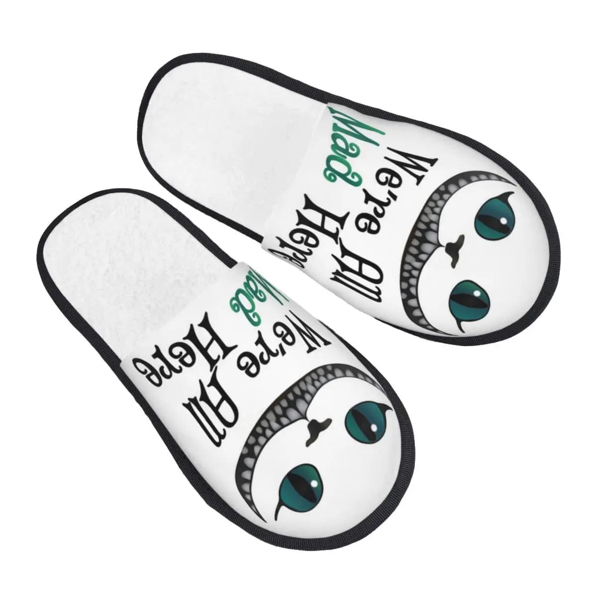 Personalized Slippers with Cheshire Cat 'We are all crazy here' Soft with Memory Foam Sole for Women, Home Shoes and Hotel