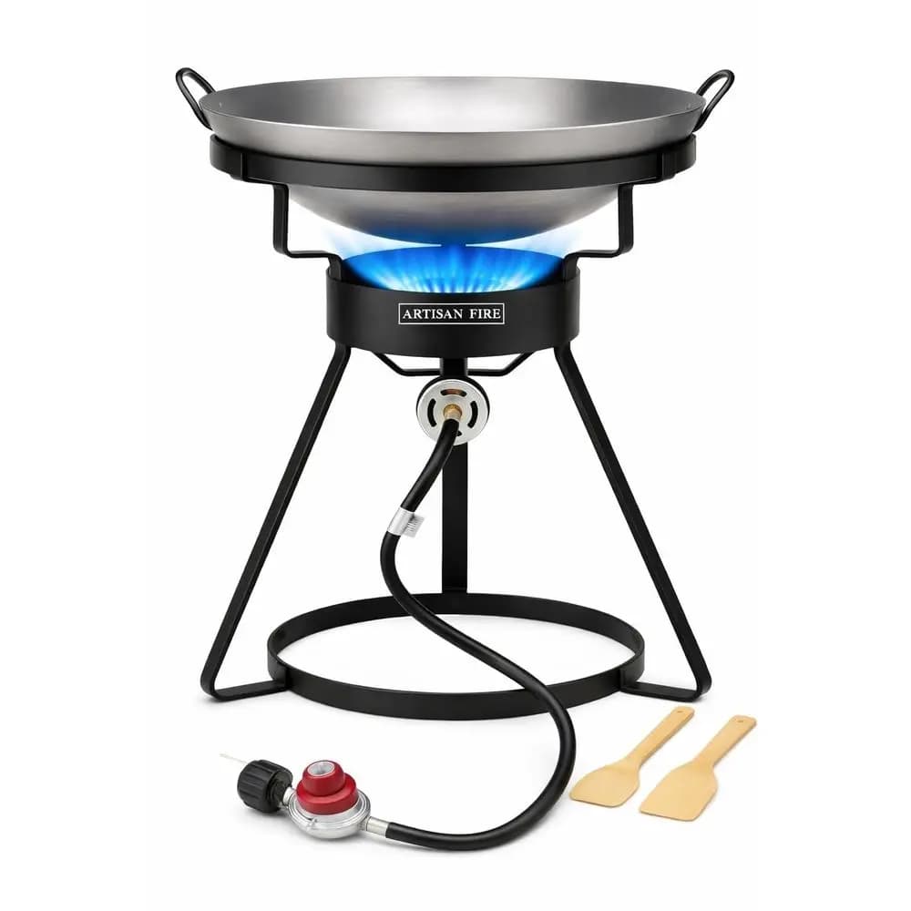 Fornello con Wok in Ferro, Griglia a Propano 55.000 BTU, Bruciatore a Propano ad Alta Pressione, Ideale per Barbecue in Giardino, Fornello da Campeggio