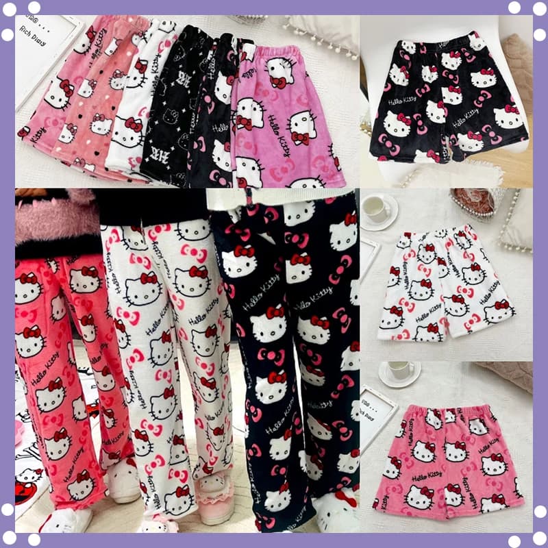 Sanrio Hello Kitty Anime Y2k Kawaii Pigiama di flanella Pantaloni da casa casual in lana calda da donna Pantaloni moda autunno inverno