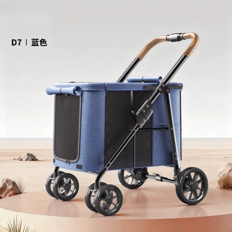 High Quality Foldable 4 Wheels Pet Carrier Adjustable Comfortable Waterproof Pet Stroller Washable Portable Travel Product