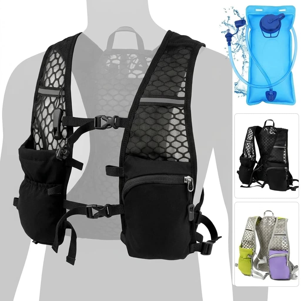 Marathon Trail Running Vest Lightweight Hiking Vest Backpack Reflective Hydration 68 oz Water Bladderr Pack With Phone Pocket