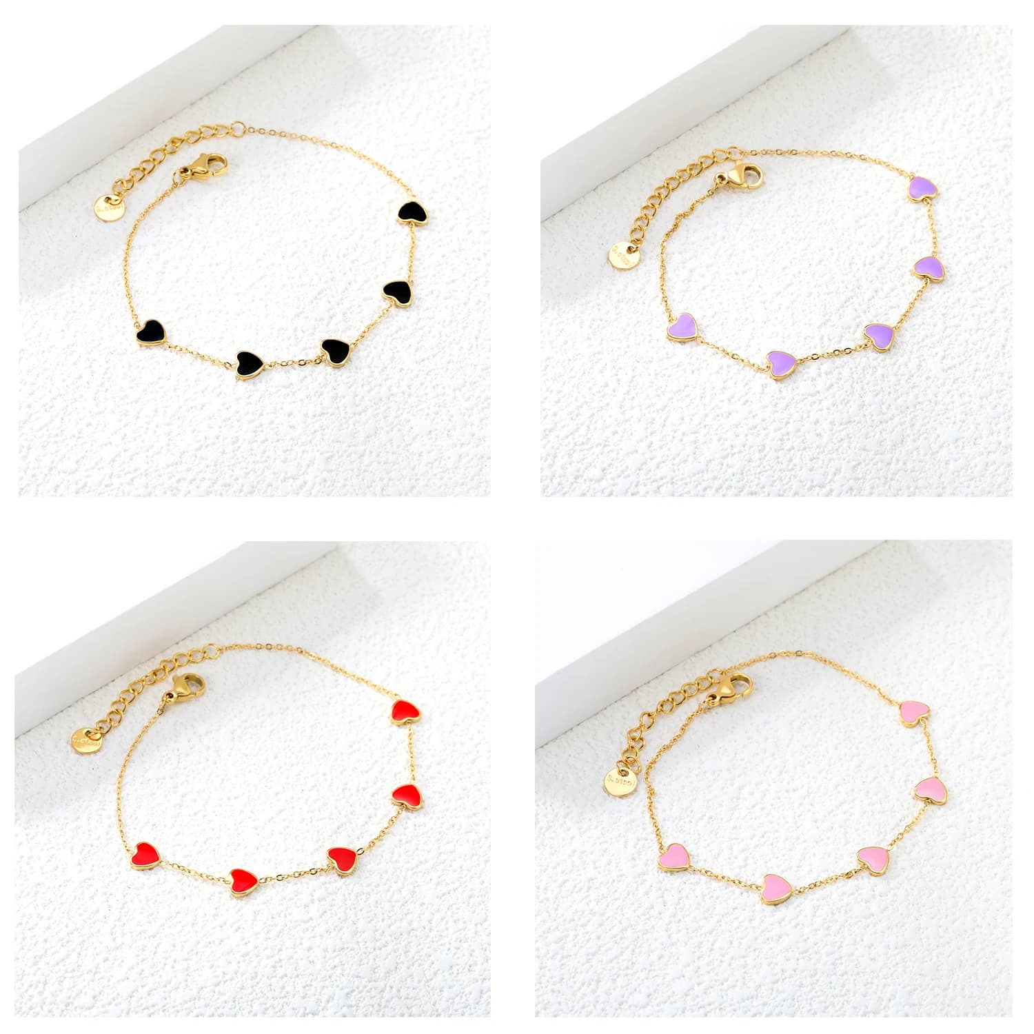 Braccialetto con Goccia d'Olio a Forma di Cuore in Acciaio Inossidabile Placcato Oro Impermeabile Accessorio da Spiaggia Carino Regalo di Gioielleria per Donne e Ragazze