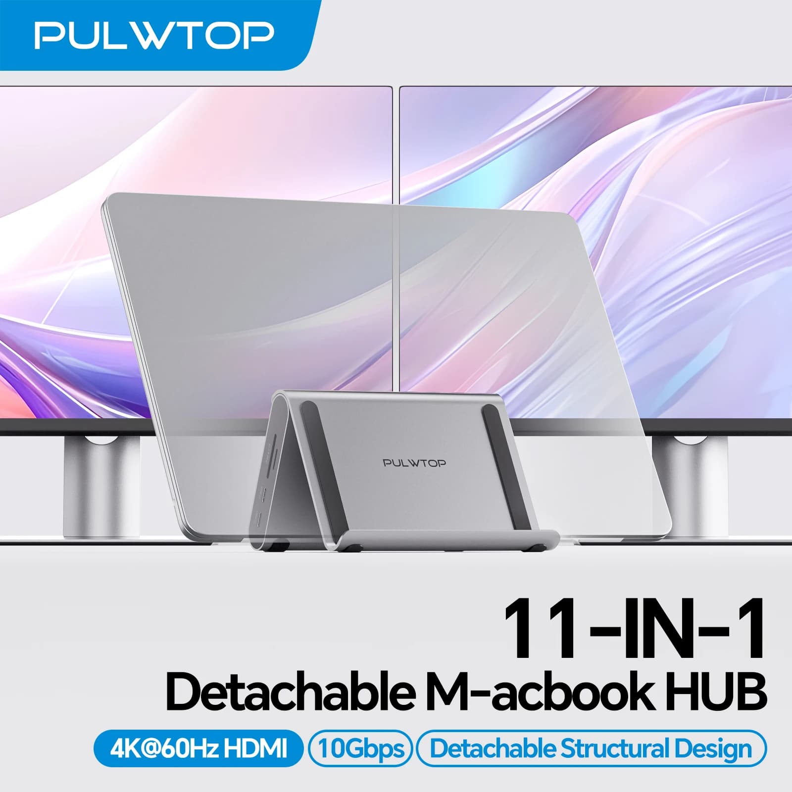 PULWTOP Docking Station per MacBook con Doppio Monitor per MacBook Pro/Air M3/M4/M5, con HDMI 4K@60Hz, PD, RJ45, USB A/C 10Gbps, SD/TF