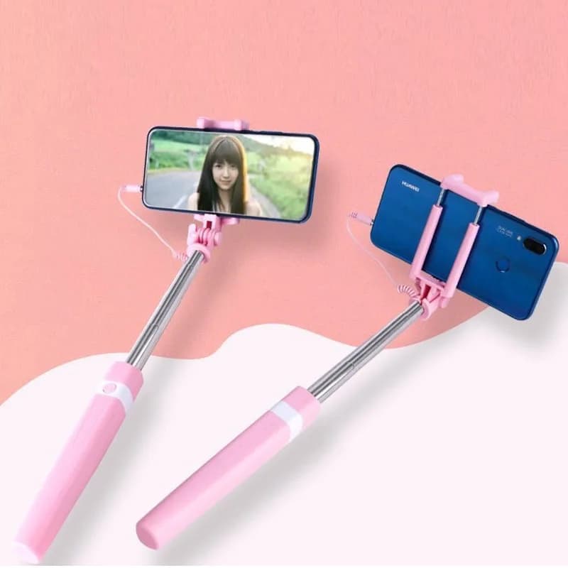 Mini selfie stick controllato da 18 cm elasticizzato 72 cm Rosa/Blu/Nero Adatto per Android Spina da 3,5 mm Selfie Stick Restringimento