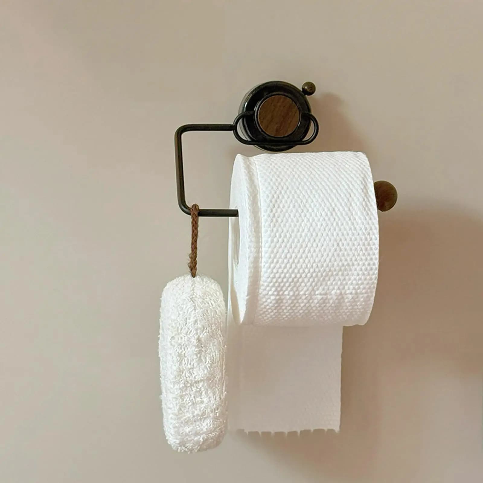 Suction Cup Toilet Paper Stand Roll Paper Rack Wooden Tissue Holder Towel Holder Wall Mounted for Bathroom Kitchen Store