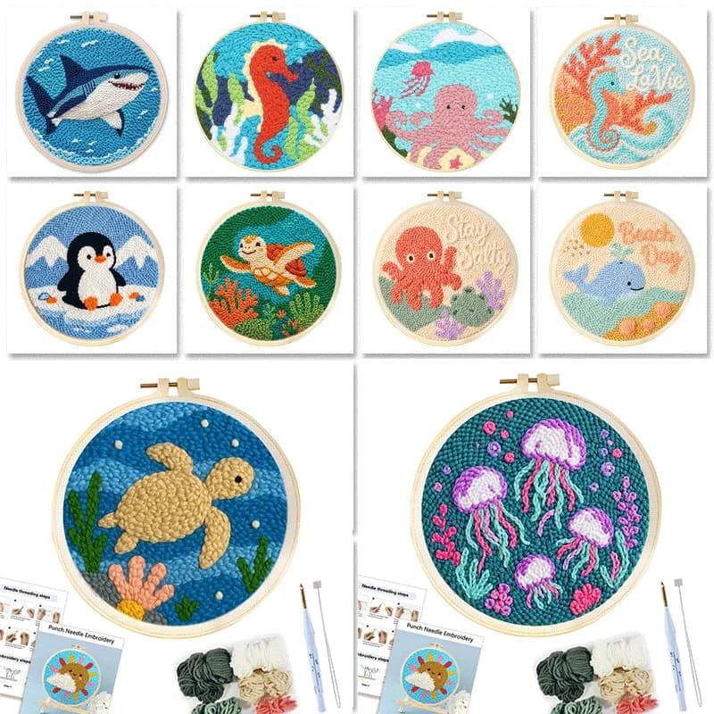 GATYZTORY Punch Needle Kits for Beginners Adults Embroidery Punch Needle Starter Craft Tools Ocean Animals DIY Wall Art Gift