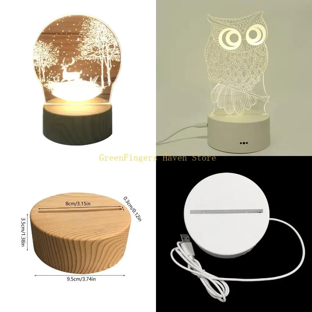 Base illuminata in legno in legno F68D Crystal Stand Night Light Luci a LED Visualizza base piedistallo