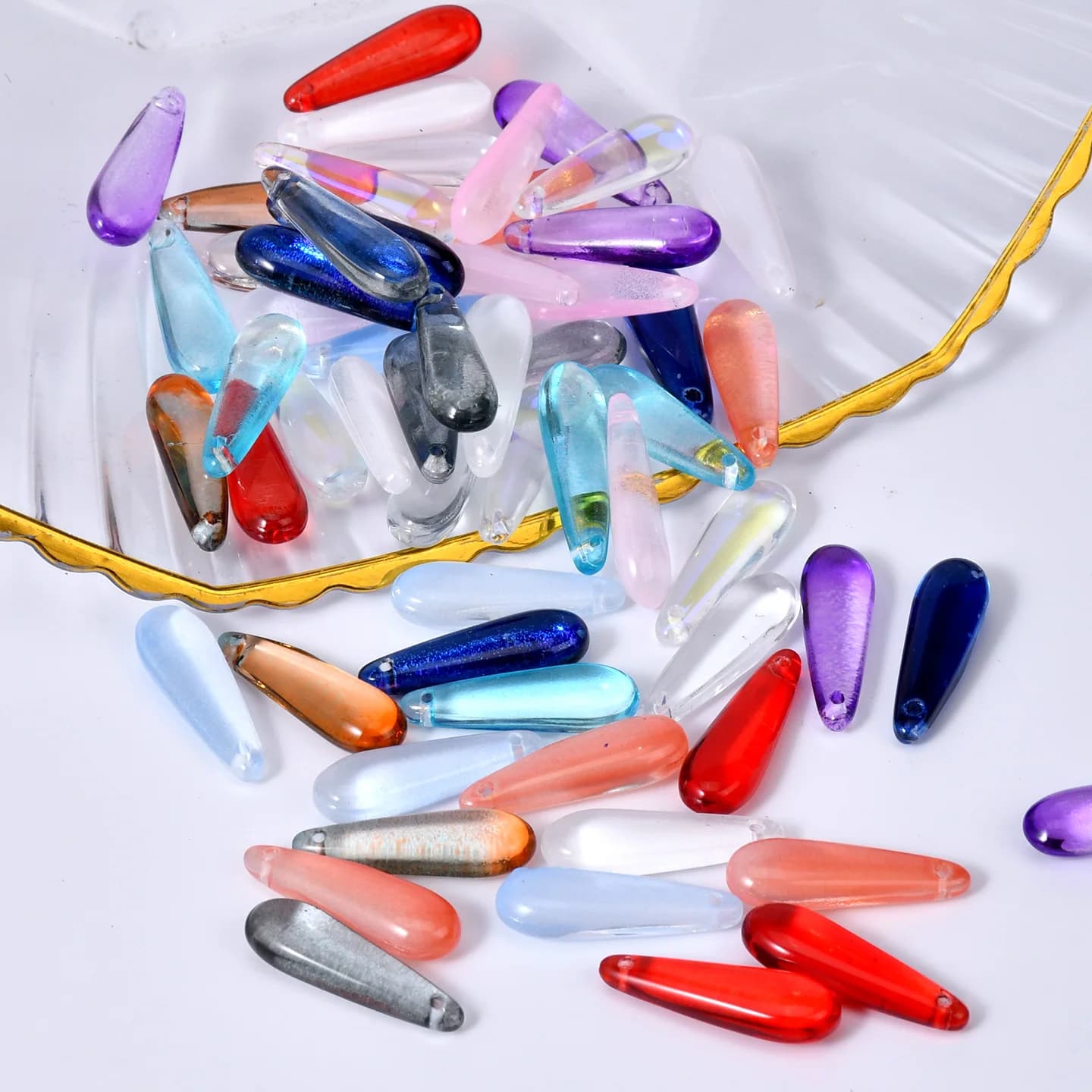 50pcs 6*20mm Long Waterdrop Glass Loose Beads Crystal Charms Beads for Jewelry Making DIY Bracelet Necklace Accessories