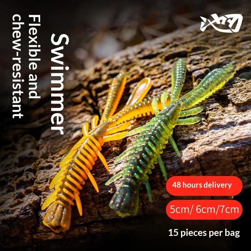 Esche morbide galleggianti Chilent a forma di gambero, profumate al sale, flessibili e resistenti agli strappi, 5cm 6cm 7cm, 15 pezzi, per Black Pit Bass e Pesce Mandarino