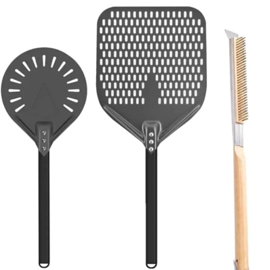 Kit di accessori per forno per pizza con spazzola per forno e raschietto per pietra refrattaria, pala girevole per pizza da 8 pollici, pala per pizza perforata da 12 pollici - Utensili