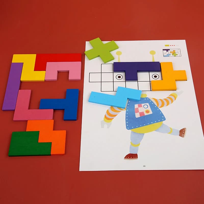 Gioco Puzzle in Legno con Forme Geometriche, Tangram, Gioco da Tavolo Matematico, Blocchi di Costruzione, Gioco di Ordinamento Forme, Puzzle Colorato