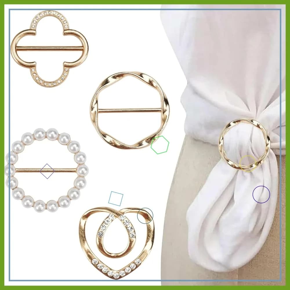 4 Pezzi Clip ad Anello per Sciarpa - Fermagli per T-shirt, Bottoni Annodati per Angoli di Vestiti, Fibbia Rotonda in Metallo per Camicie da Donna