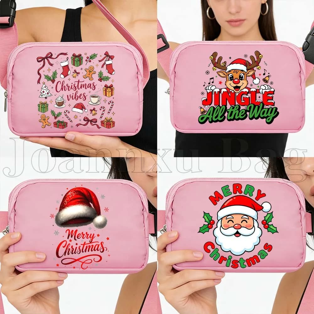 Waterproof Sports Shoulder Bag with Reindeer and Santa Claus, Running Waist Bag, Wallet, Phone Case, Cycling Waist - Christmas Edition